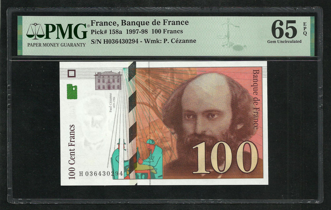 France : 100 Francs Cezanne 1997 ; PMG : Gem UNC 65 ; EPQ