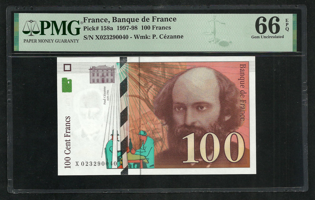 France : 100 Francs Cezanne 1997 ; PMG : Gem UNC 66 ; EPQ