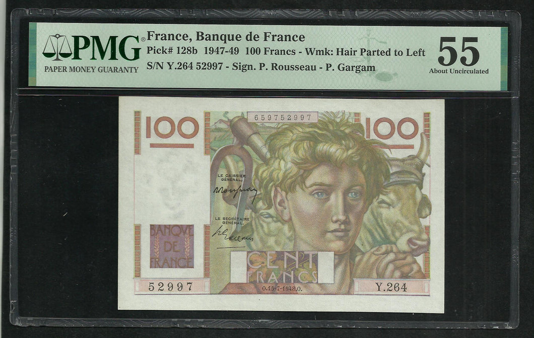France : 100 Francs Paysan (15-7-1948) ; PMG : About Unc 55
