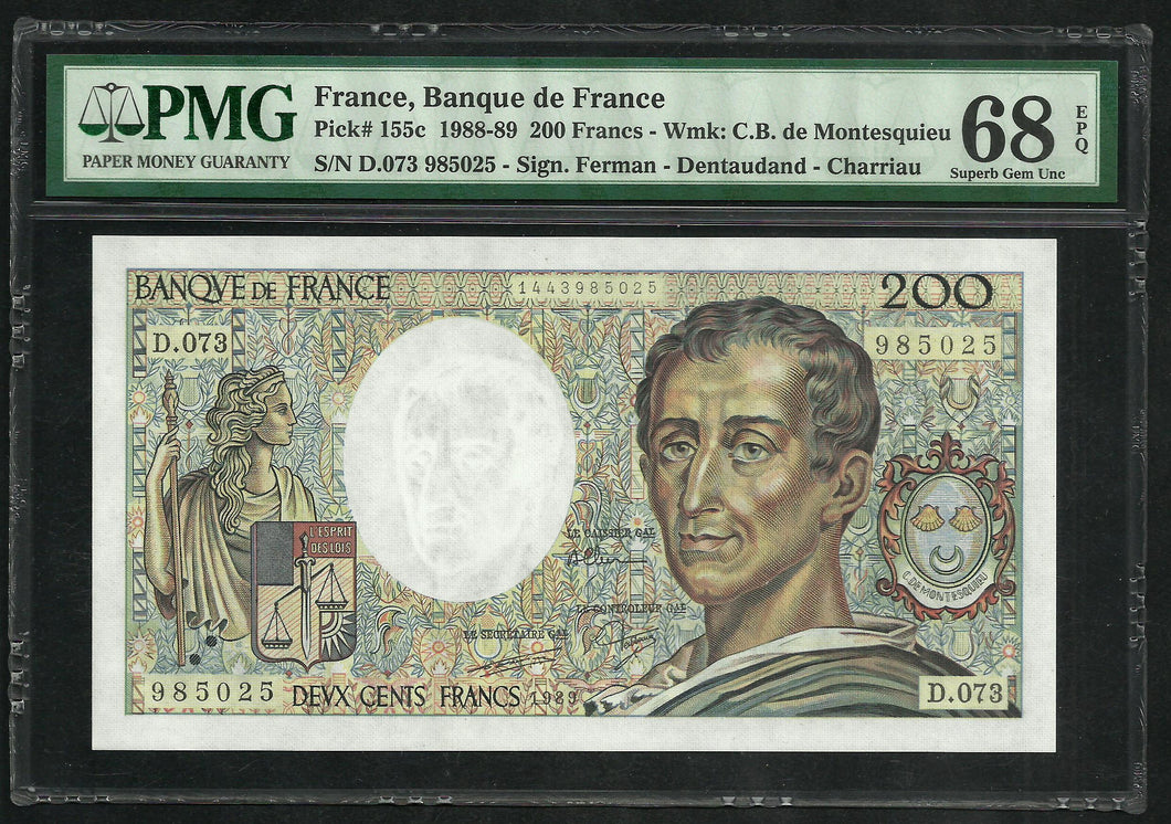 France : 200 Francs Montesquieu 1989 ; PMG : Superb Gem UNC 68 ; EPQ