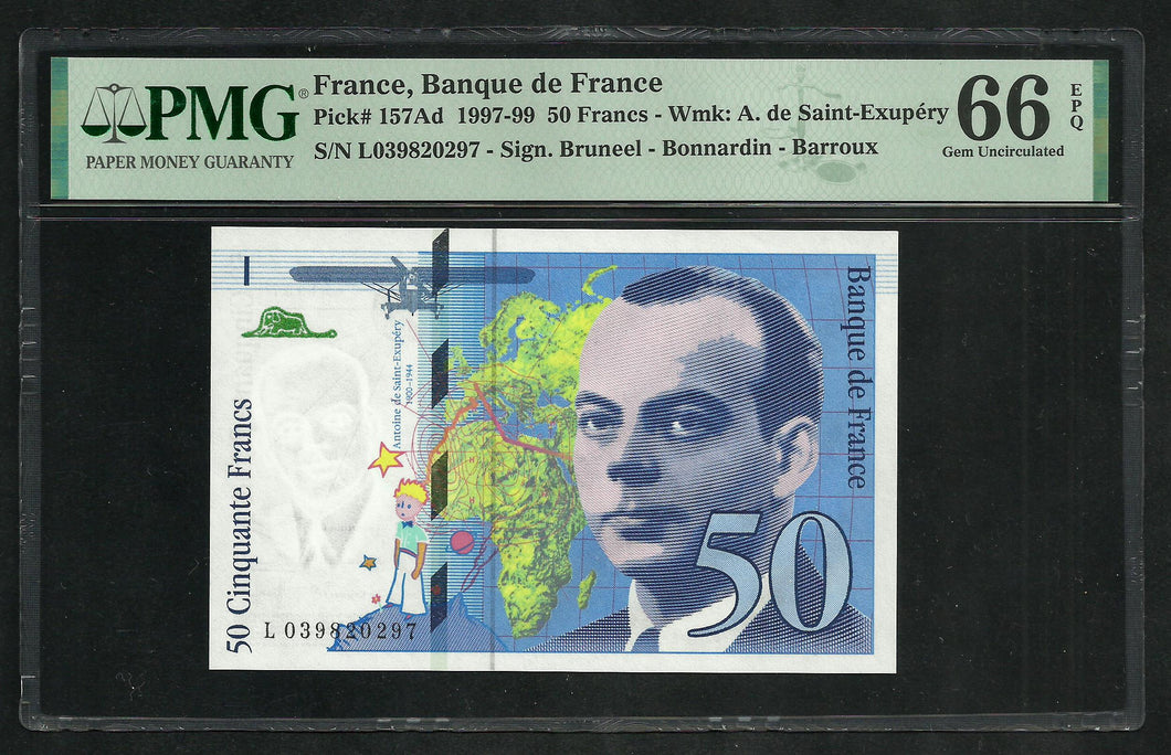 France : 50 Francs Saint Exupéry 1997 ; PMG : Gem UNC 66 ; EPQ