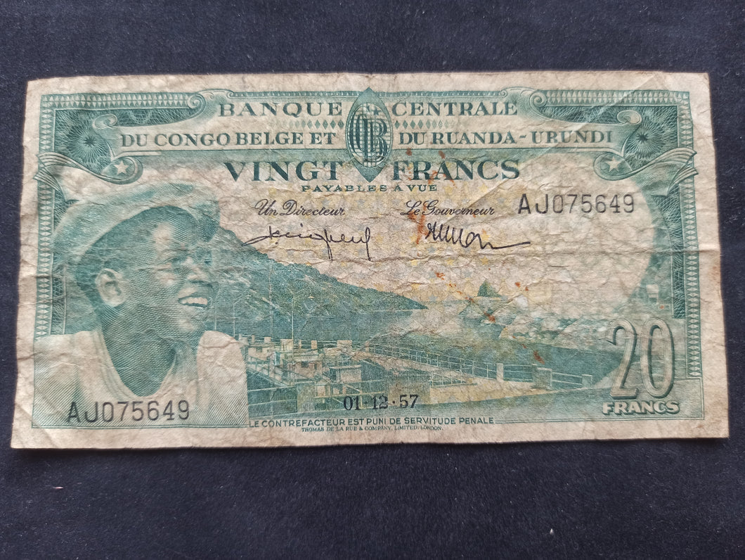 Congo Belge : 20 Francs 1957 (Ref61)