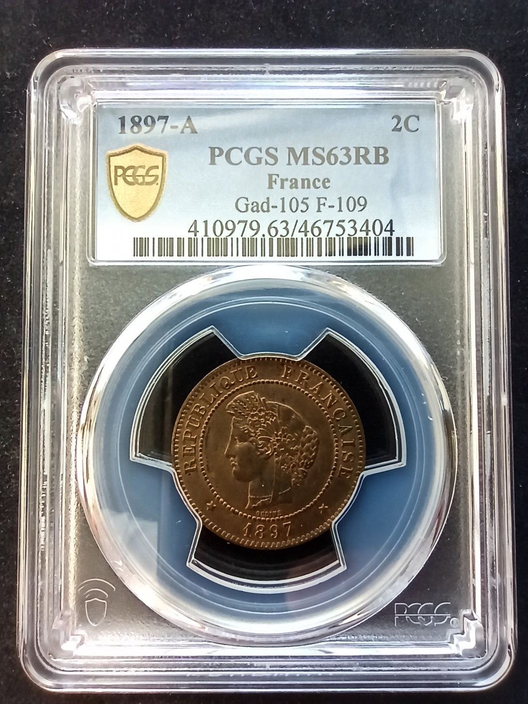 France : 5 Centimes Cérès 1897 A ; PCGS : MS 63