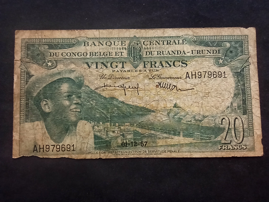 Congo Belge : 20 Francs 1957  (Ref 256)