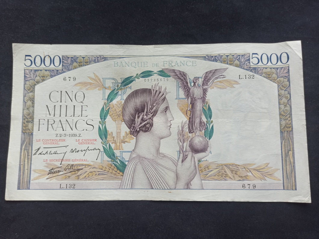 5000 Francs Victoire (2-3-1939) (Ref 359)