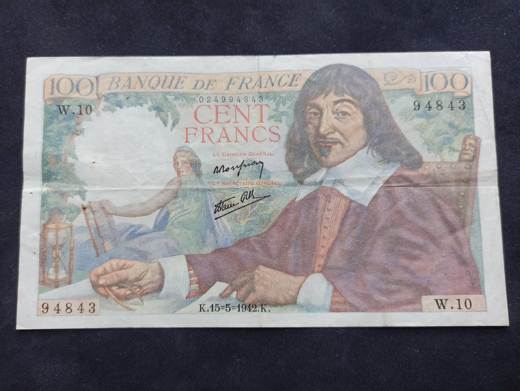 100 Francs Descartes (15-5-1942) (Ref 367)