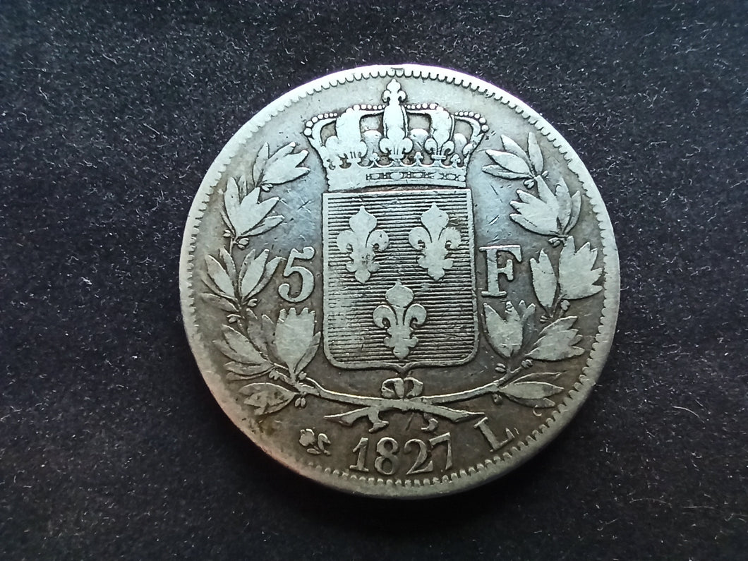 5 Francs Argent Charles X 1827 L (Ref 450)