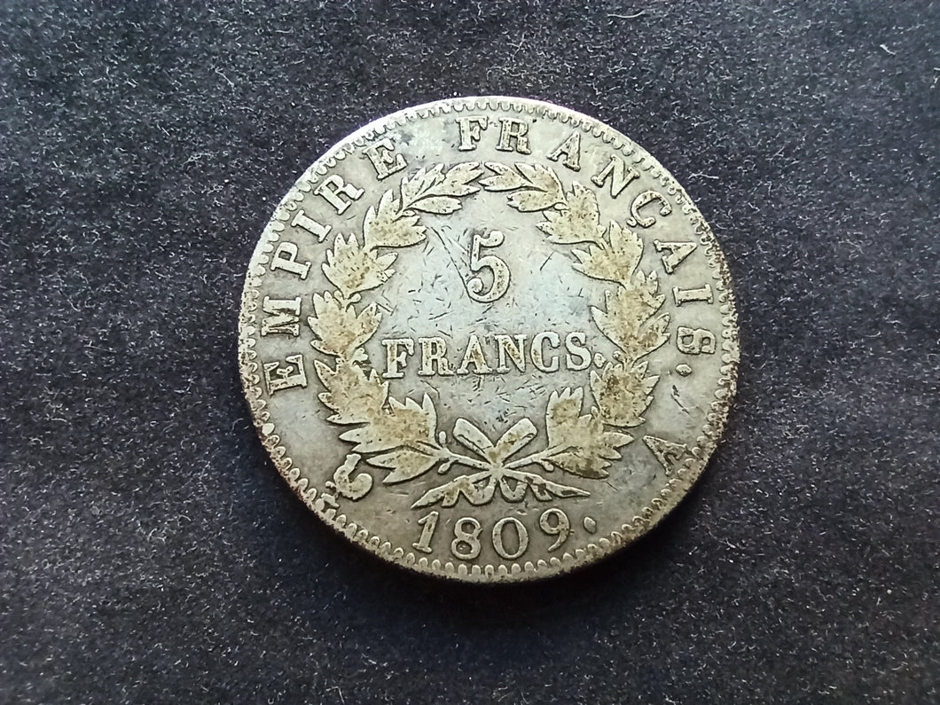 5 Francs Argent Napoléon Premier 1809 A (Ref 447)