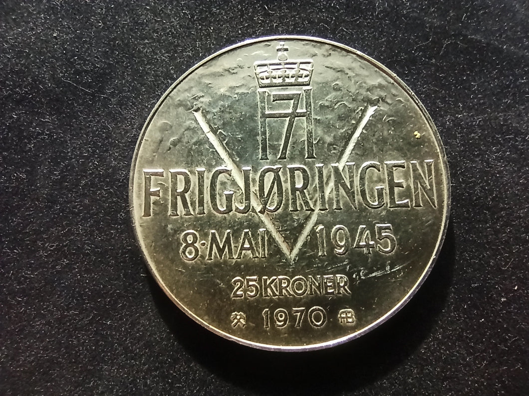 Norvège : 25 kroner 1970 Argent (Ref 509)
