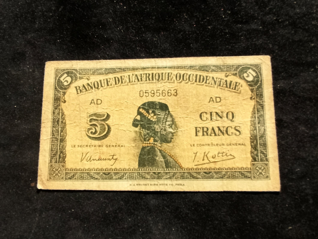 Afrique Occidentale : 5 Francs 1942 (Ref 598)