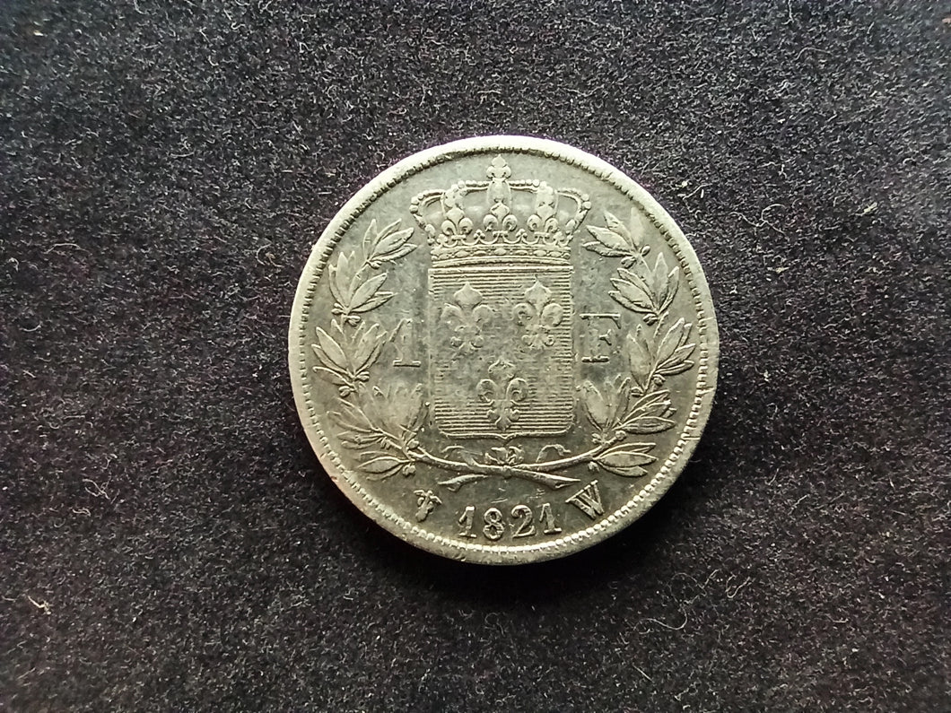 1 Franc Louis XVIII Argent 1821 W (Ref 681)