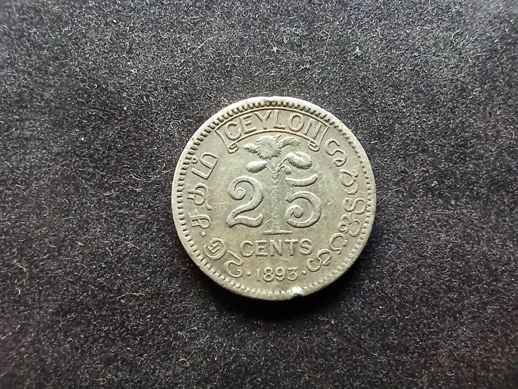 Ceylon : 25 Cents 1893 Argent (Ref 727)