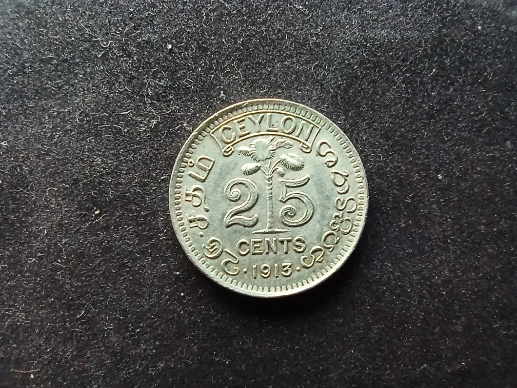 Ceylon : 25 Cents 1913 Argent ; Qualité (Ref 728)