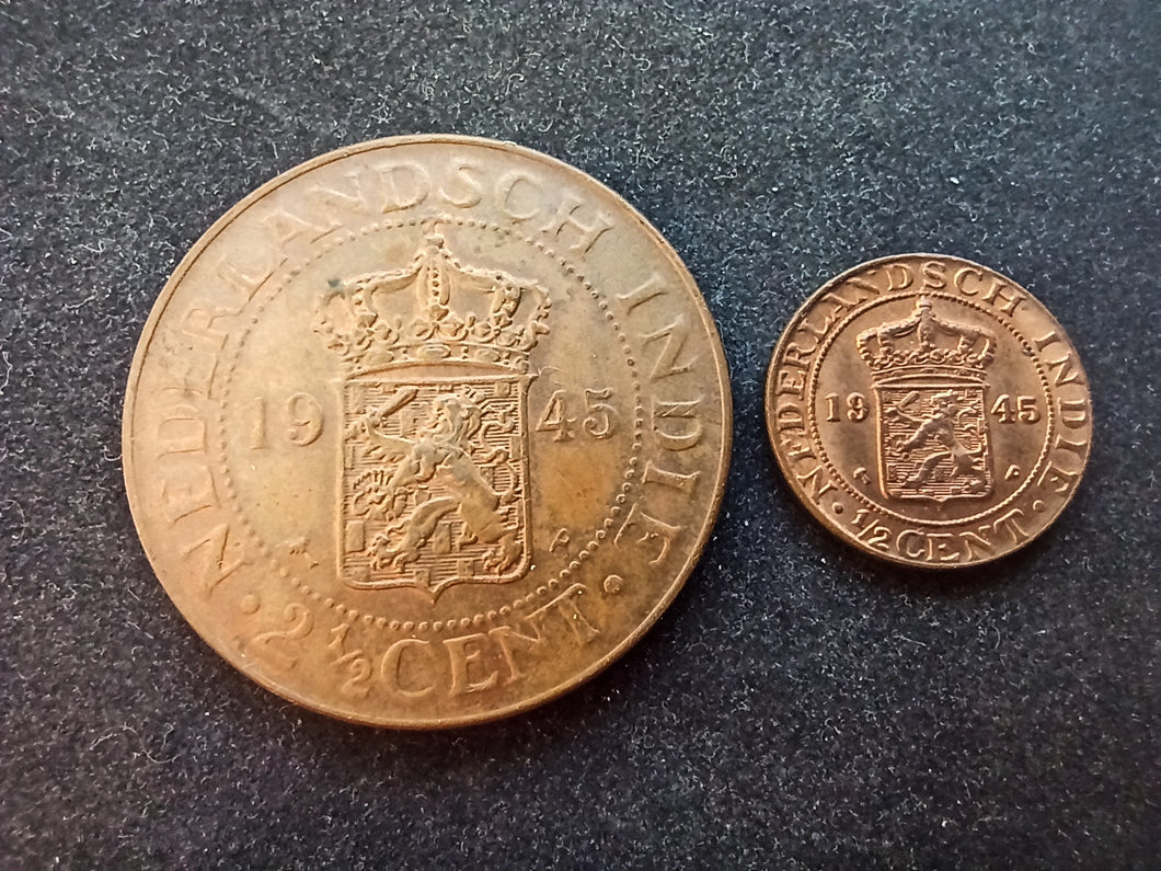Netherlands Indie : Lot de 1/2 Cent et Cent 1945