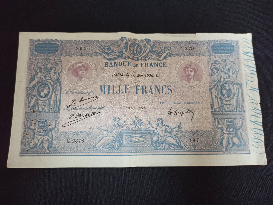 1000 Francs Bleu & Rose 20 Mai 1926 (Ref 1008)