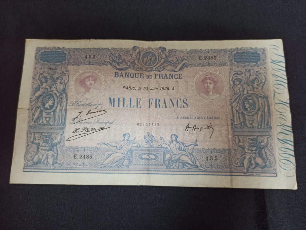 1000 Francs Bleu & Rose 23 juin 1926 (Ref 1010)