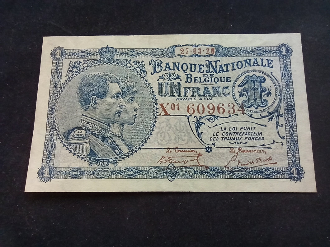 Belgique : 1 / Un Franc 1920 (Ref 1034)