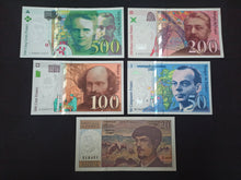 Charger l'image dans la galerie, Lot de 5 billets Dernière Gamme : 20 / 50 / 100 / 200 / 500 Francs Curie Superbe Qualité !