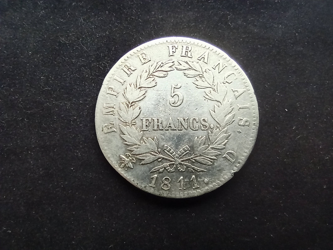 5 Francs Argent Napoleon Premier 1811 D (Ref 1144)
