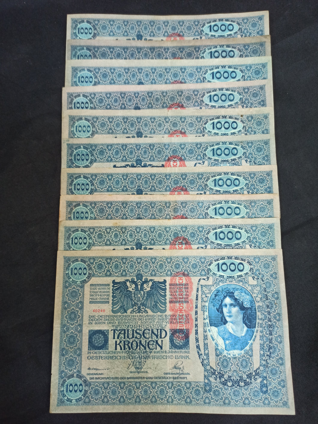 Autriche : Lot de 10 X 1000 Kronen 1902