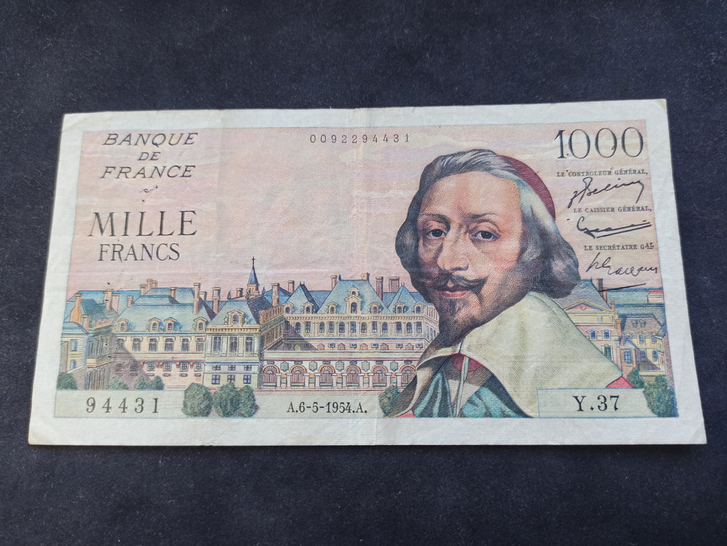 1000 Francs Richelieu (6-5-1954) (Ref 1296)