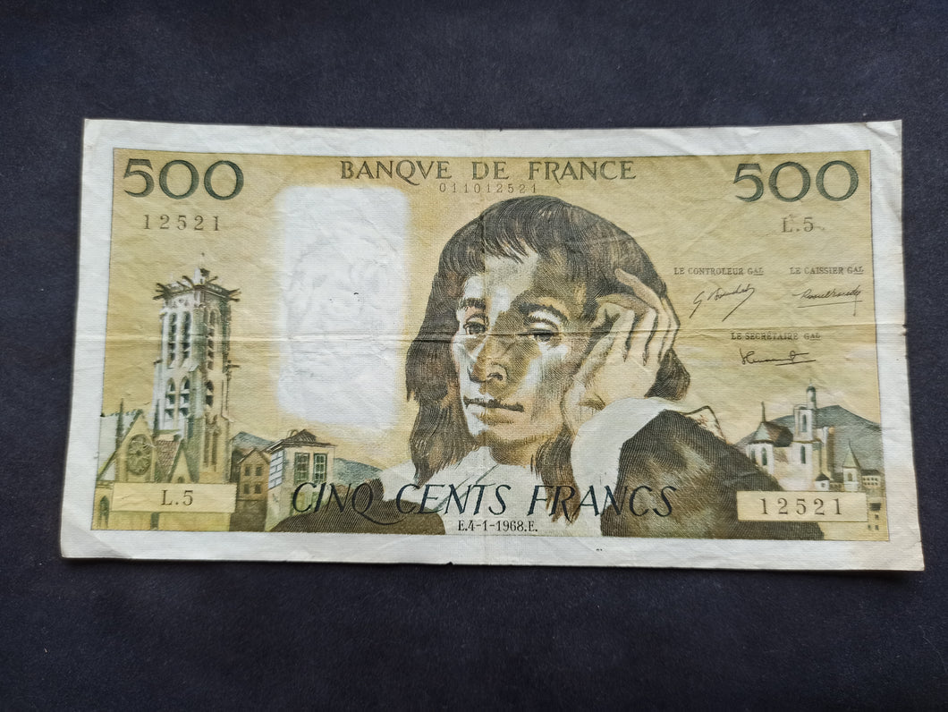 500 Francs Pascal (4-1-1968) (Ref 1430)