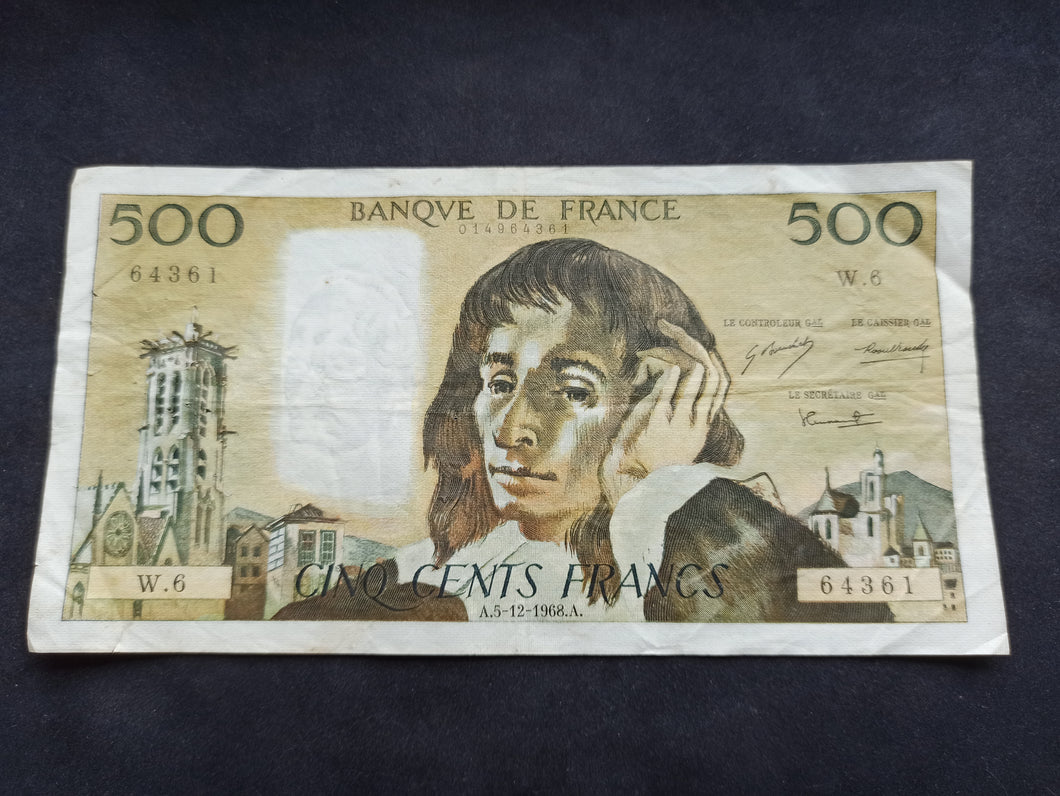 500 Francs Pascal (5-12-1968) (Ref 1431)