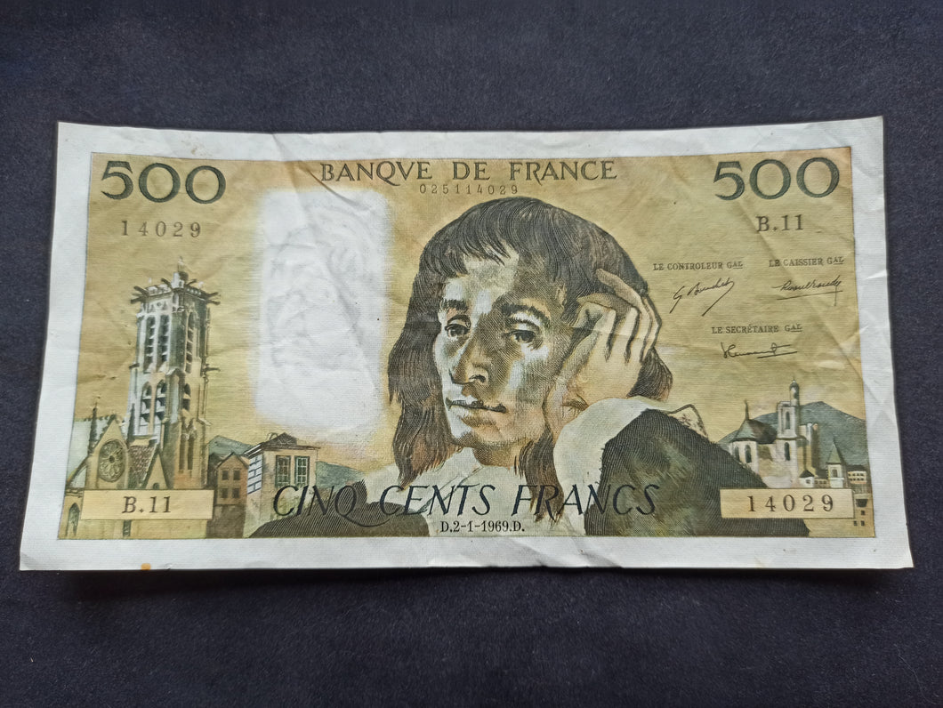 500 Francs Pascal (2-1-1969) (Ref 1433)
