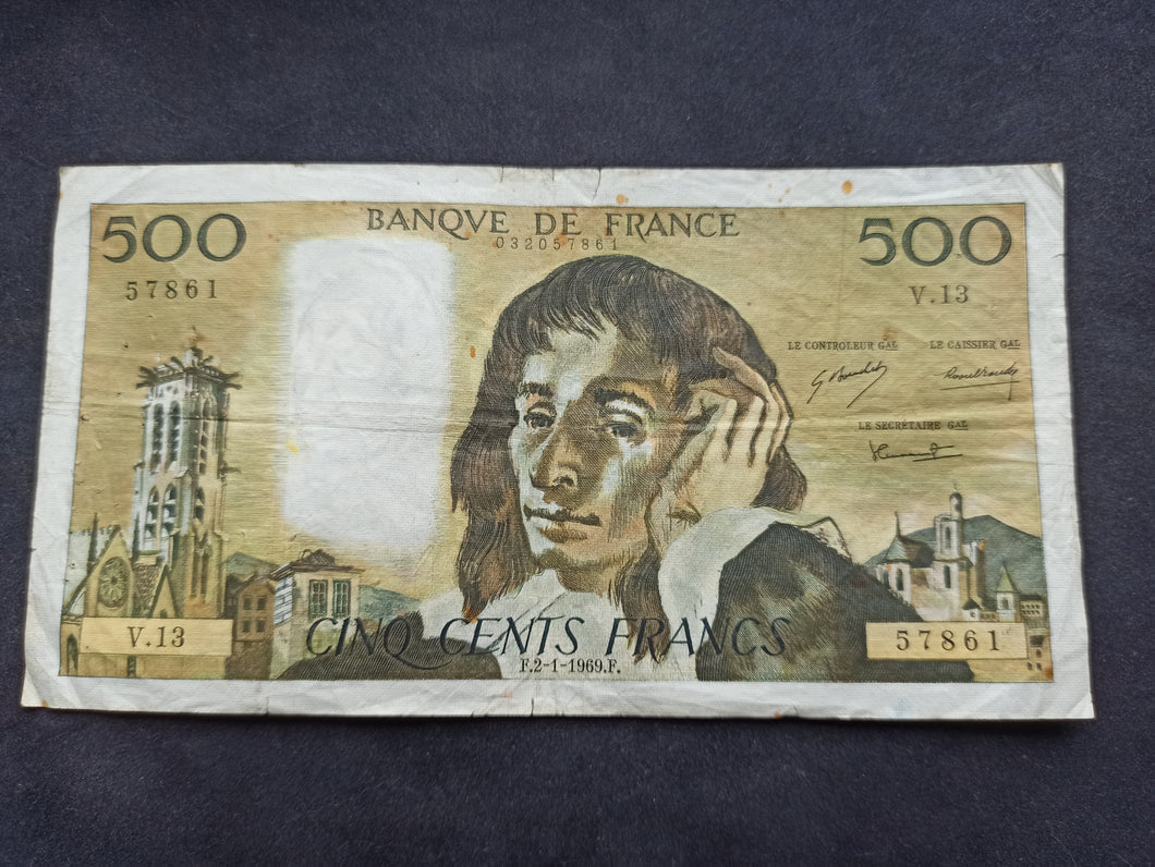 500 Francs Pascal (2-1-1969) (Ref 1434)