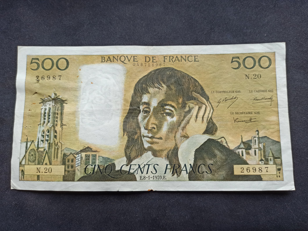500 Francs Pascal (8-1-1970) (Ref 1436)
