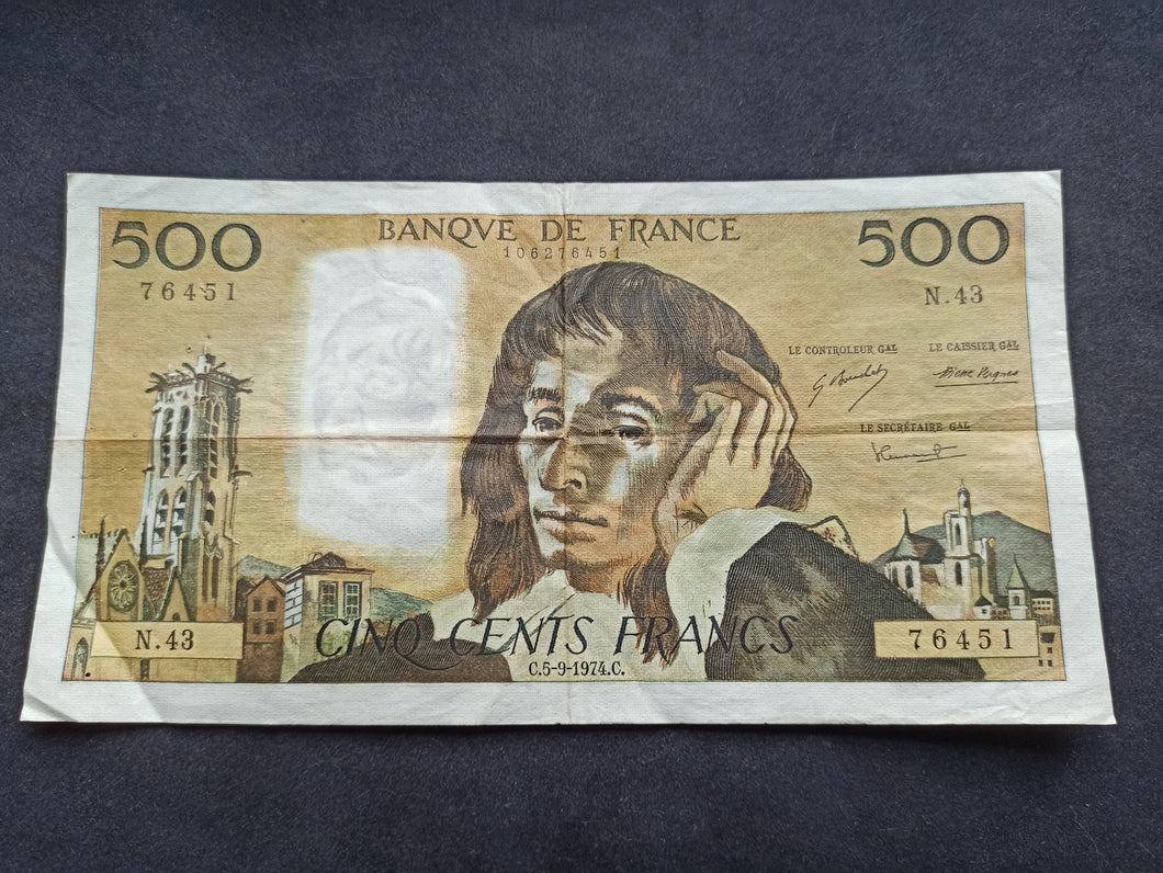 500 Francs Pascal (5-9-1974) (Ref 1441)
