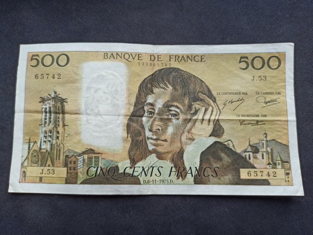 500 Francs Pascal (6-11-1975) (Ref 1442)