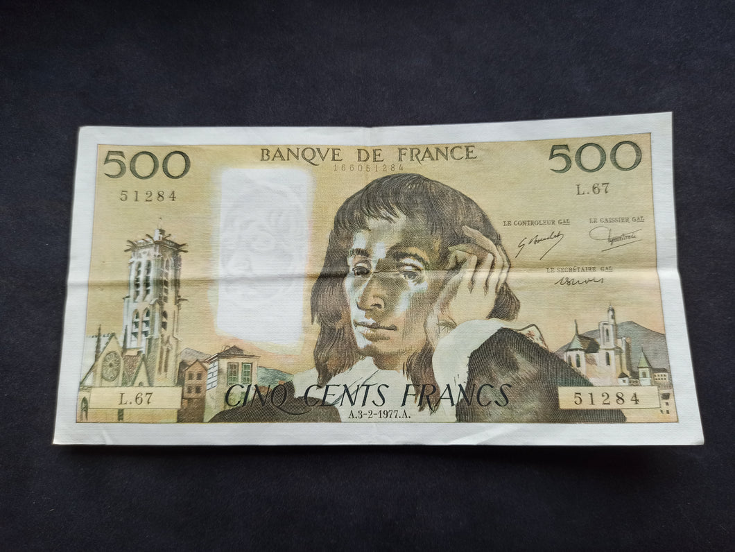 500 Francs Pascal (3-2-1977) (Ref 1443)