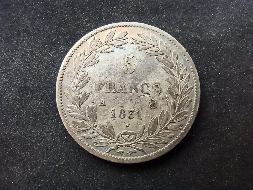 5 Francs Argent Louis Philippe Tête Nue 1831 A ; Tr Relief (Ref 1569)