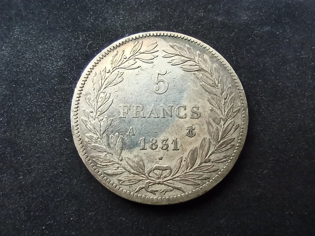 5 Francs Argent Louis Philippe Tête Nue 1831 A ; Tr Relief (Ref 1570)