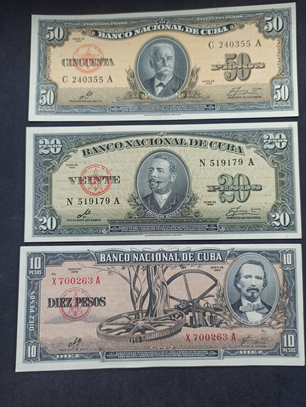 Lot 50 / 20 / 10 Pesos 1960 UNC / NEUF (Ref 1746)