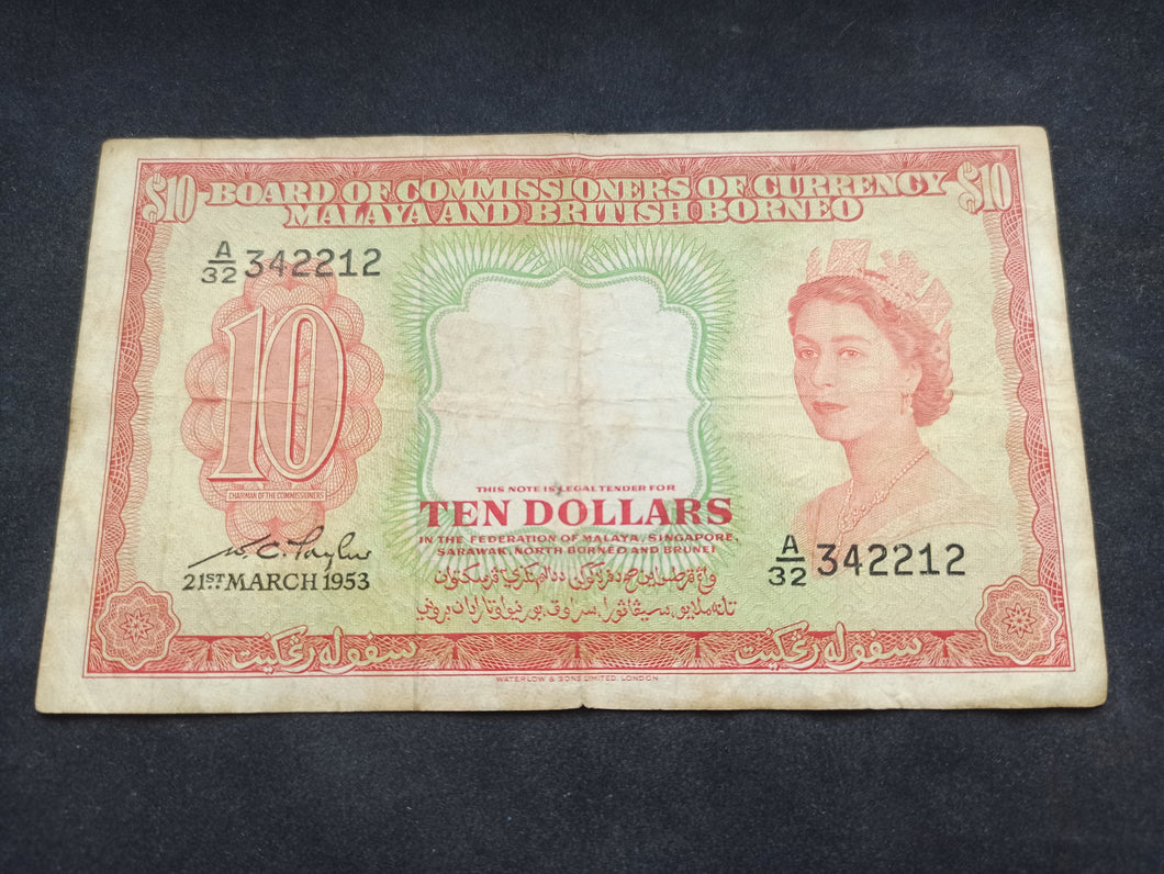 Malaya & British Bornéo : 10 Dollars 1953 (Ref 1766)