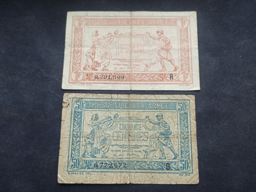 Lot : 1 Franc + 50 Centimes 1919 Trésorerie aux Armées (Ref 1797)