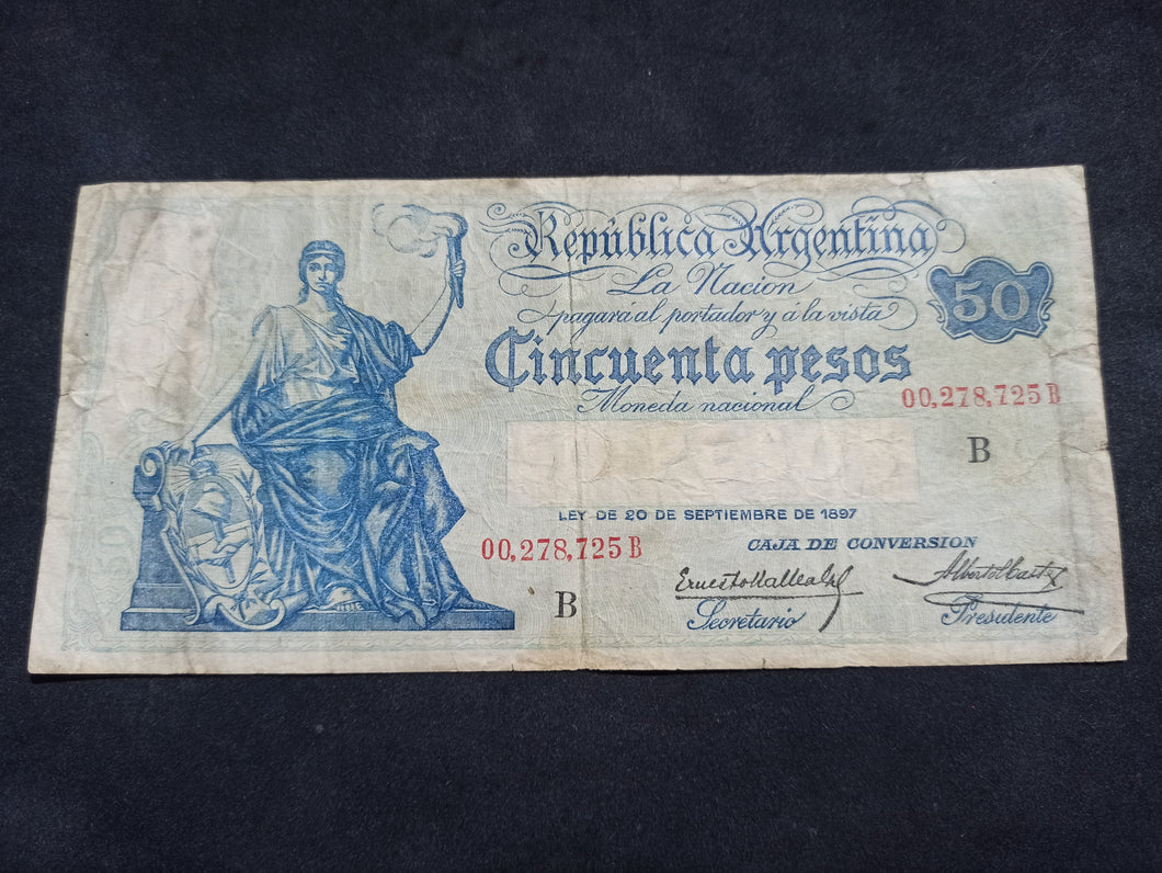 Argentine : 50 pesos 1897 (1925-32) Serie B (Ref 1816)