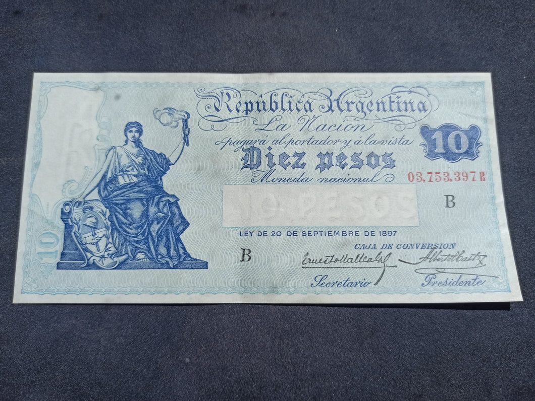 Argentine : 10 pesos 1897 (1925-32) Serie B (Ref 1817)