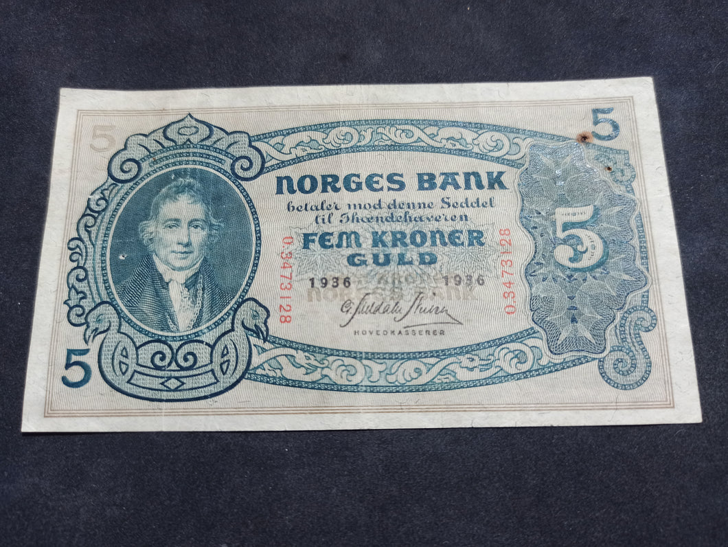 Norvège : 5 Kroner 1936 (Ref 1815)