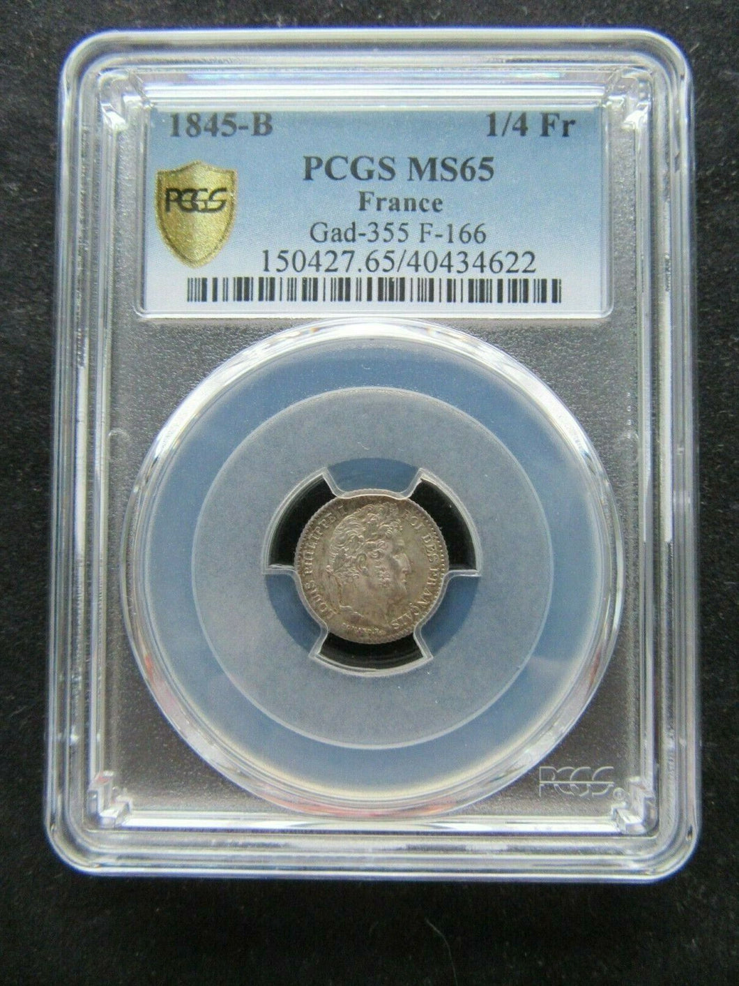25 Cent Argent Louis Philippe 1845 B ; PCGS : MS 65 ; FDC