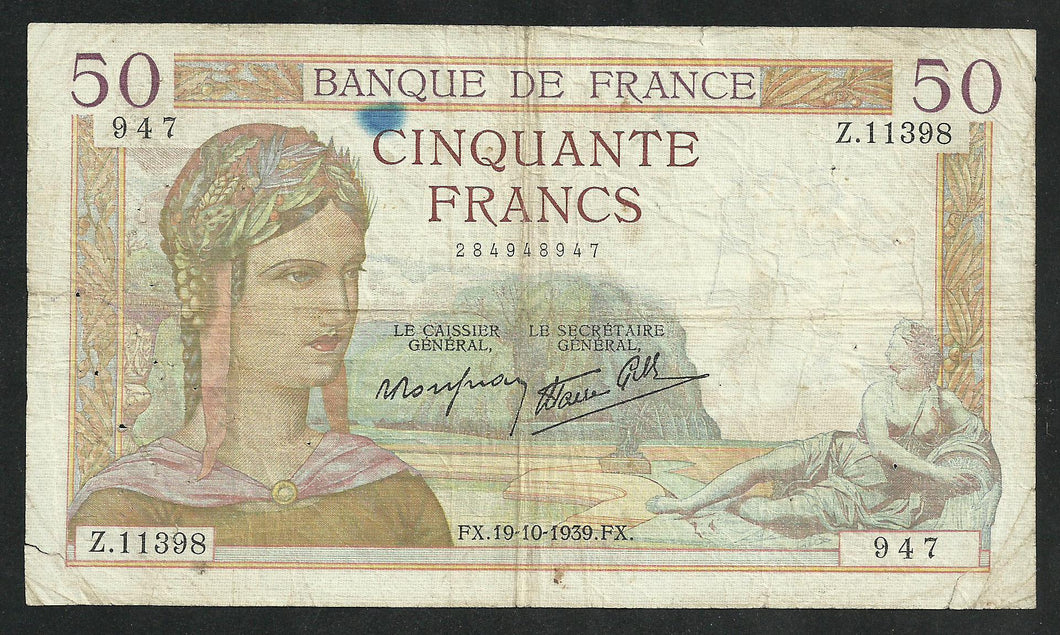 50 Francs Cérès (19-10-1939)