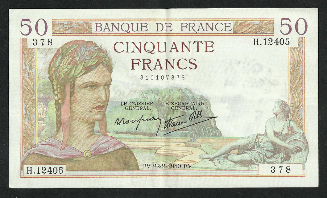 50 Francs Cérès (22-2-1940) Qualité