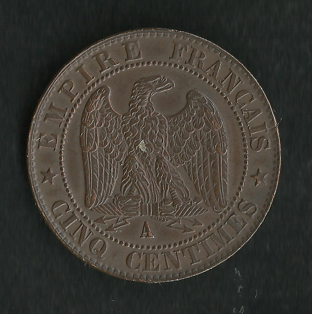 5 Centimes Napoléon III Tête Nue 1855 A Ancre ; Qualité