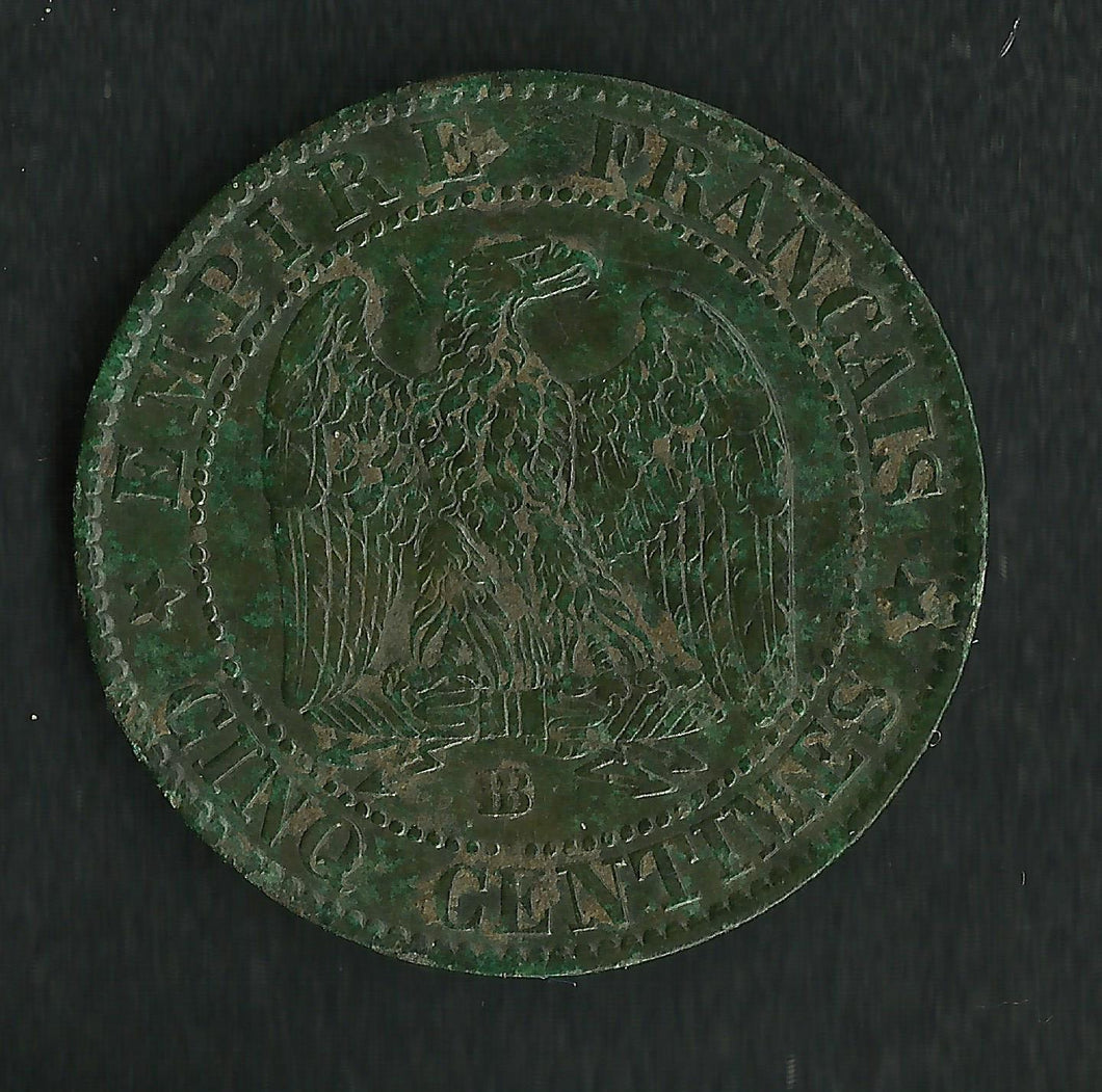 5 Centimes Napoléon III Tête Nue 1855 BB Ancre ; Qualité