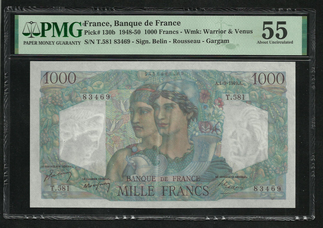 France : 1000 Francs Minerve & Hercule (1-9-1949) ; PMG : About UNC 55