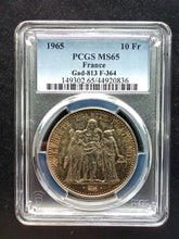 Charger l&#39;image dans la galerie, France : 10 Francs Silver Semeuse 1965 ; PCGS : MS 65

