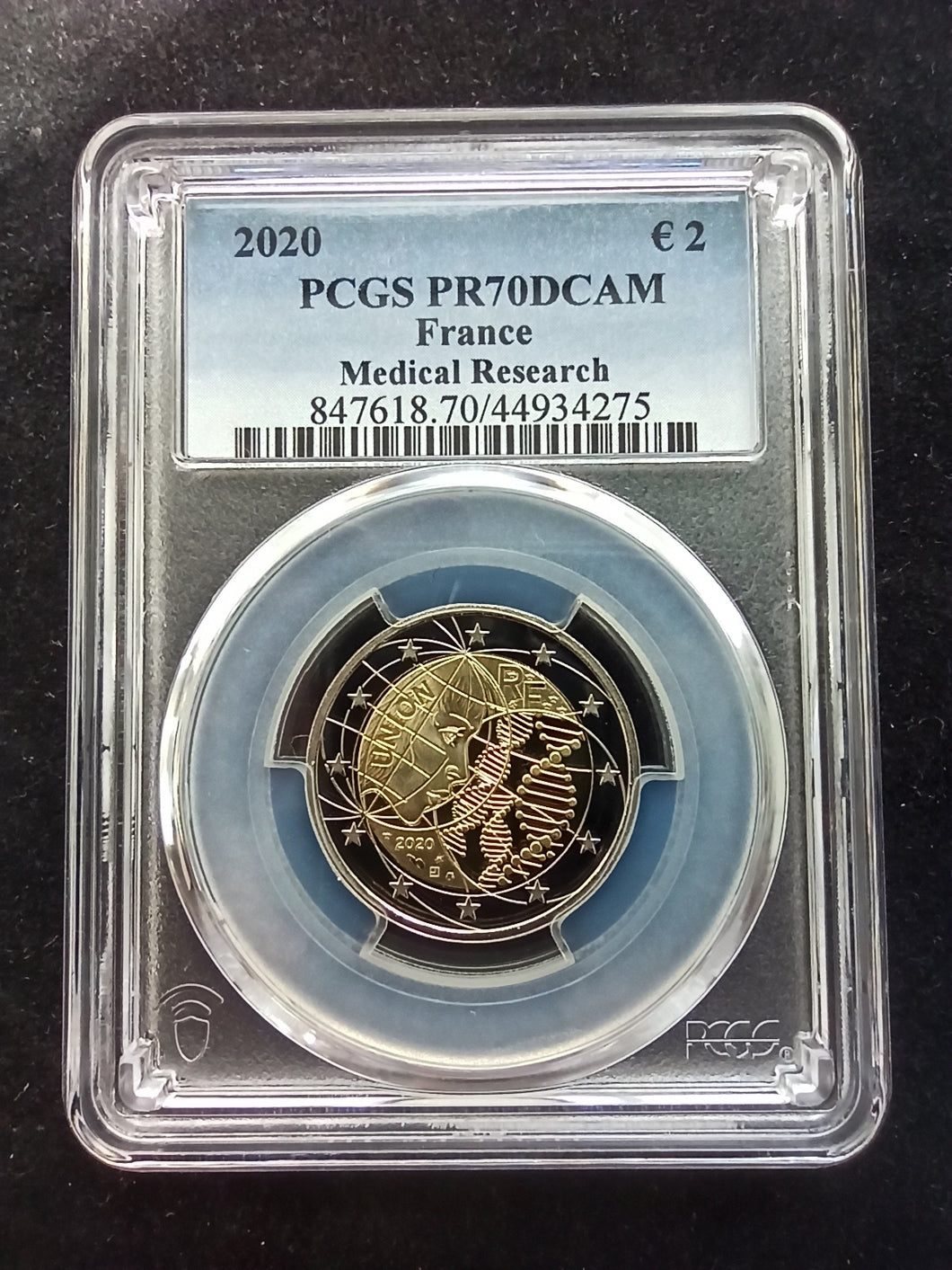 France : 2 Euro 2020 Medical Research Proof  ; PCGS PR 70