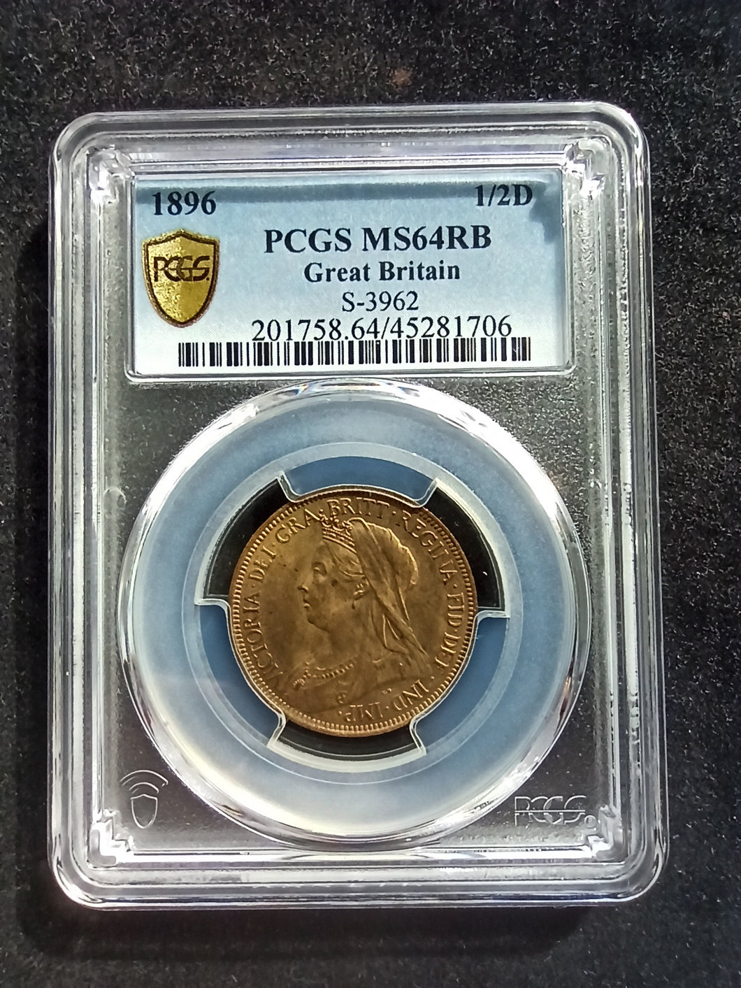 UK Great Britain : Half Penny 1896 ; PCGS : MS 64